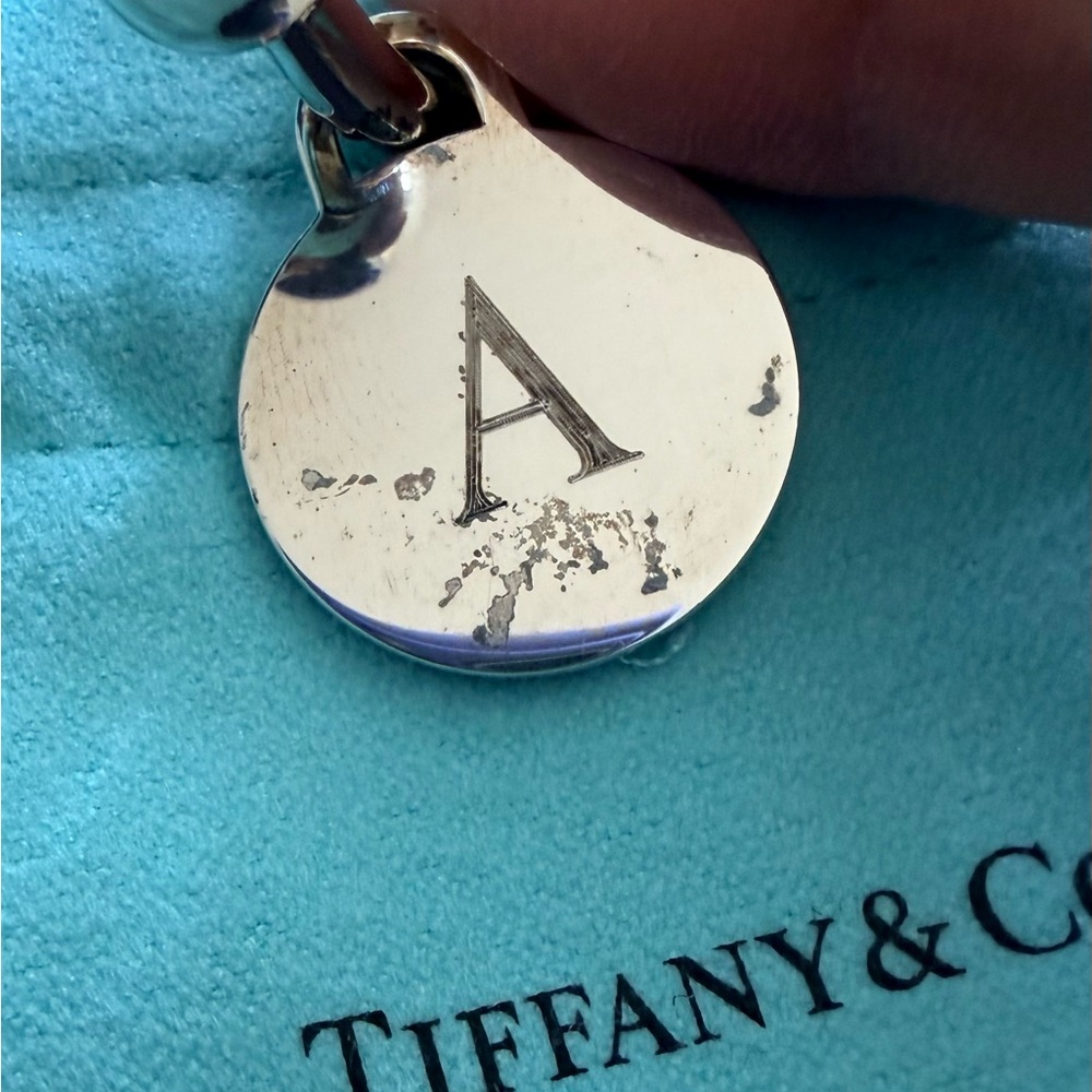 Tiffany & Co Sterling Silver Round Tag Key Ring “A” Monogram AG925 - Picture 3 of 4